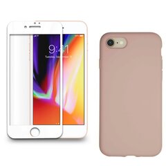 Full protection Set - silikoonist ümbris roosa (misty rose) + ekraani kaitseklaas telefonile iPhone 7/8, valge hind ja info | Ekraani kaitsekiled | kaup24.ee