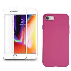 Full protection Set - silikoonist ümbris roosa (magenta) + ekraani kaitseklaas telefonile iPhone 7/8, valge цена и информация | Защитные пленки для телефонов | kaup24.ee