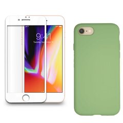 Full protection Set - silikoonist ümbris roheline (green tea) + ekraani kaitseklaas telefonile iPhone 7/8, valge hind ja info | Ekraani kaitsekiled | kaup24.ee