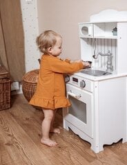 Valge puidust köök koos põlle, tarvikute ja LED-lambiga цена и информация | Игрушки для девочек | kaup24.ee