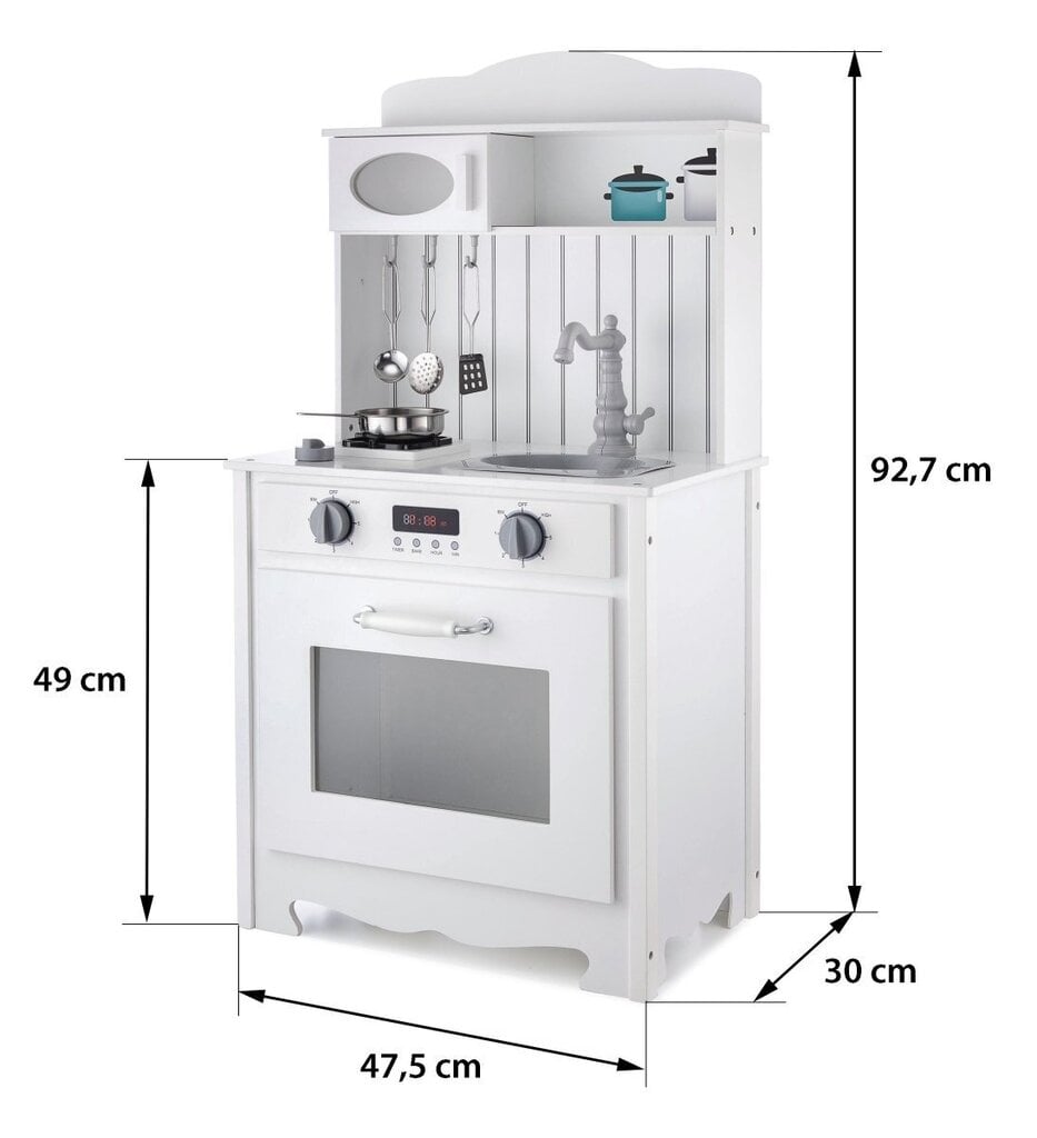 Valge puidust köök koos põlle, tarvikute ja LED-lambiga цена и информация | Tüdrukute mänguasjad | kaup24.ee