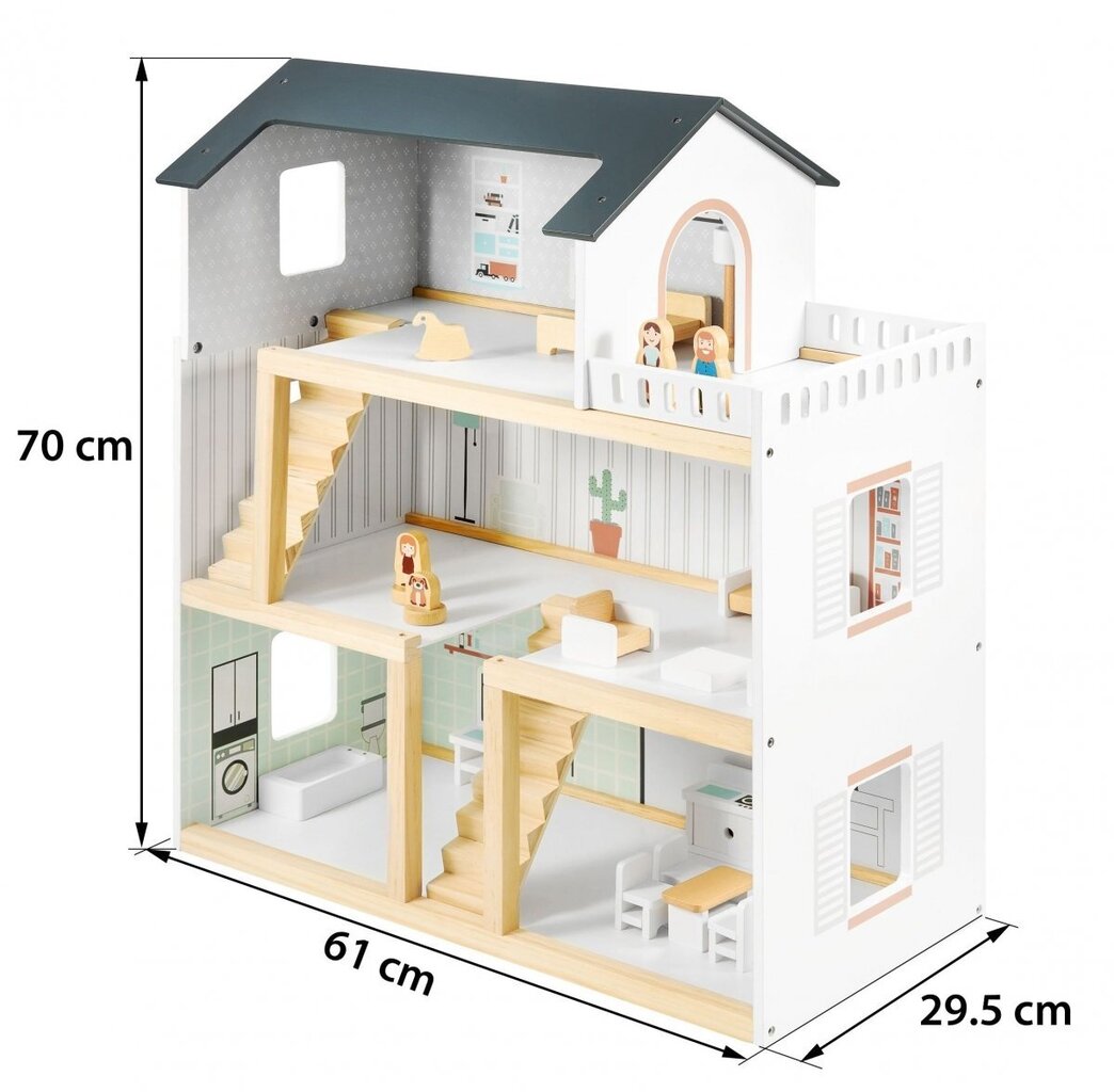 Белый деревянный кукольный домик с аксессуарами, 19 шт. цена | kaup24.ee