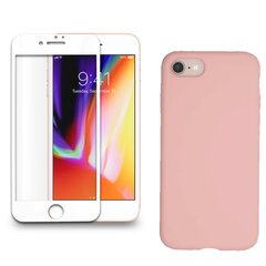 Full protection Set - silikoonist ümbris roosa (flamingo) + ekraani kaitseklaas telefonile iPhone 7/8, valge hind ja info | Ekraani kaitsekiled | kaup24.ee
