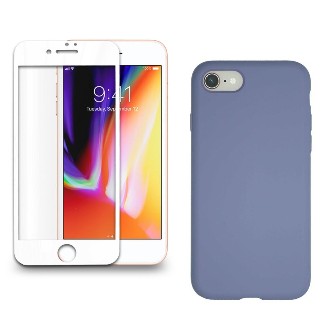 Full protection Set - silikoonist ümbris lilla (mauve) + ekraani kaitseklaas telefonile iPhone 7/8, valge hind ja info | Ekraani kaitsekiled | kaup24.ee