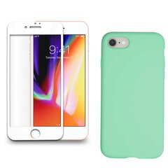 Силиконовый чехол «SoundBerry» зеленый Full protection + защитное стекло для iPhone 7/8, белый цена и информация | Защитные пленки для телефонов | kaup24.ee