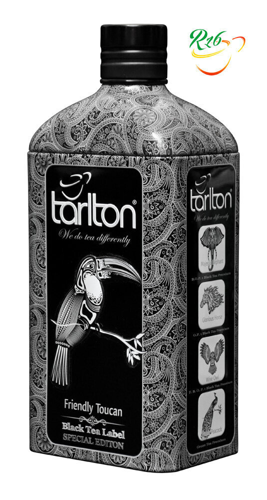 Tseiloni must suure lehega tee Fop1 Friendly Toucan, elegantses metall pudelis, Pure Ceylon Black tea Fop1, Tarlton, 150 g hind ja info | Tee | kaup24.ee