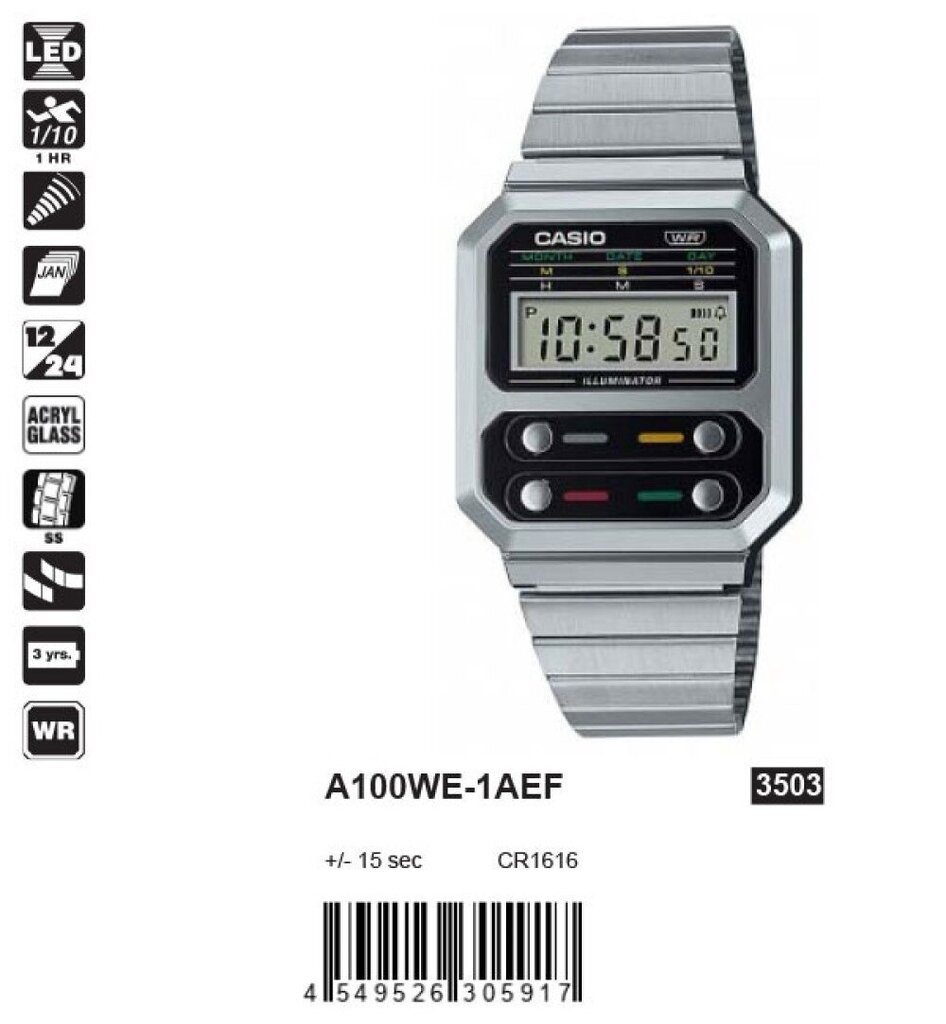 Käekell Casio A100WE-1AEF hind ja info | Meeste käekellad | kaup24.ee