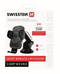 Универсальный держатель с 15Вт беспроводной зарядкой Swissten W2-HK3 + Micro USB провод, 1.2 м, черный цена и информация | Mobiiltelefonide hoidjad | kaup24.ee