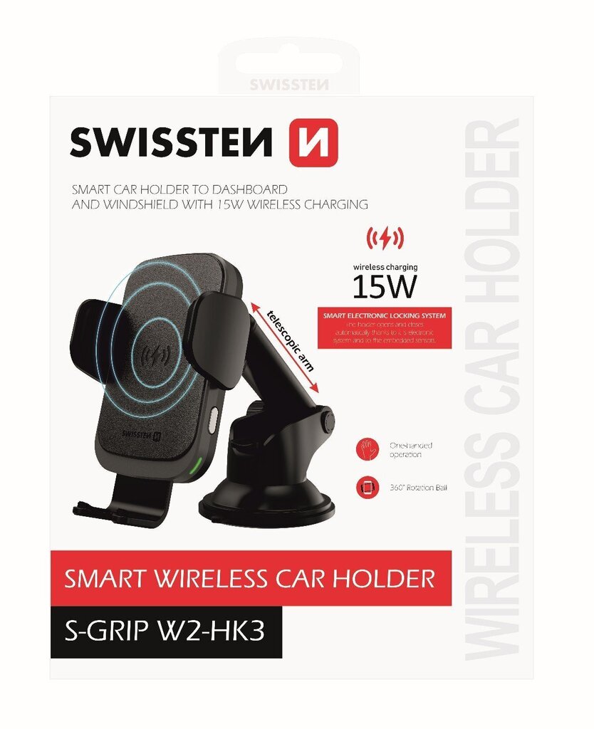 Swissten W2-HK3 Car Holder With 15W Wireless Charging + Micro USB Cable 1.2m Black цена и информация | Mobiiltelefonide hoidjad | kaup24.ee