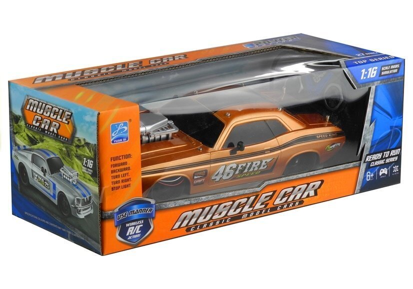 Kaugjuhitav auto Dodge Challenger 1:16, oranž hind ja info | Poiste mänguasjad | kaup24.ee
