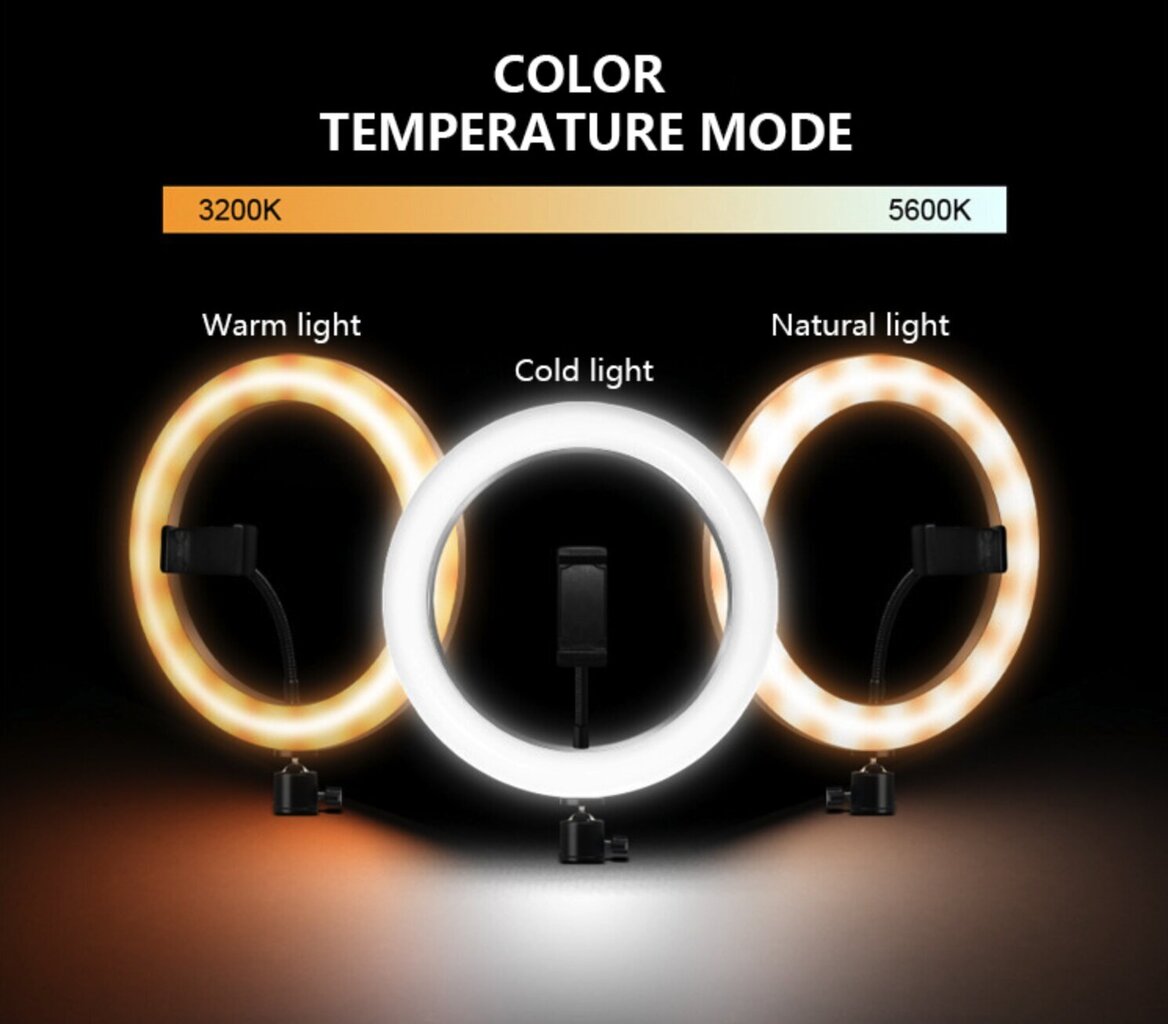 RGB ring | RGB LED rõngas, rõngaslamp, 10 tolli lauaaluse ja telefonihoidikuga hind ja info | Fotovalgustuse seadmed | kaup24.ee