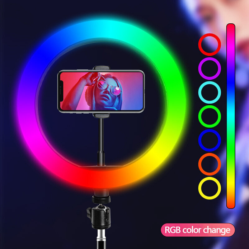 RGB ring | RGB LED rõngas, rõngaslamp, 10 tolli lauaaluse ja telefonihoidikuga цена и информация | Fotovalgustuse seadmed | kaup24.ee