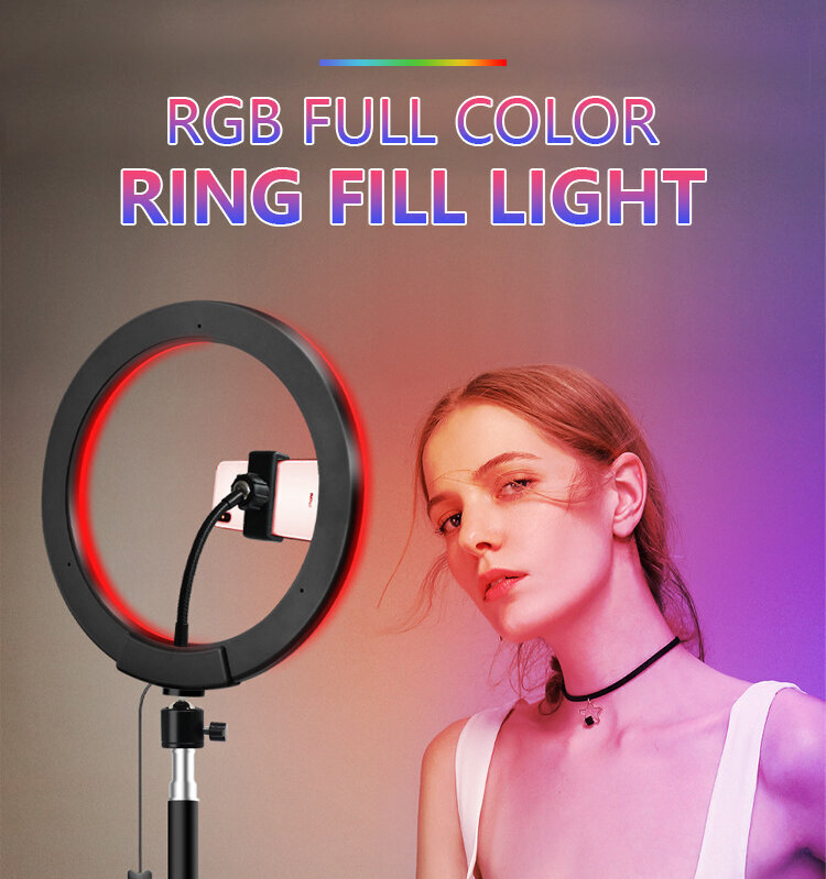 RGB ring | RGB LED rõngas, rõngaslamp, 10 tolli lauaaluse ja telefonihoidikuga hind ja info | Fotovalgustuse seadmed | kaup24.ee