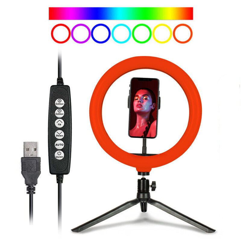 RGB ring | RGB LED rõngas, rõngaslamp, 10 tolli lauaaluse ja telefonihoidikuga цена и информация | Fotovalgustuse seadmed | kaup24.ee