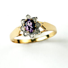 Ametüsti ja teemantidega kuldsõrmus 17 mm 311 500 170 hind ja info | Sõrmused | kaup24.ee