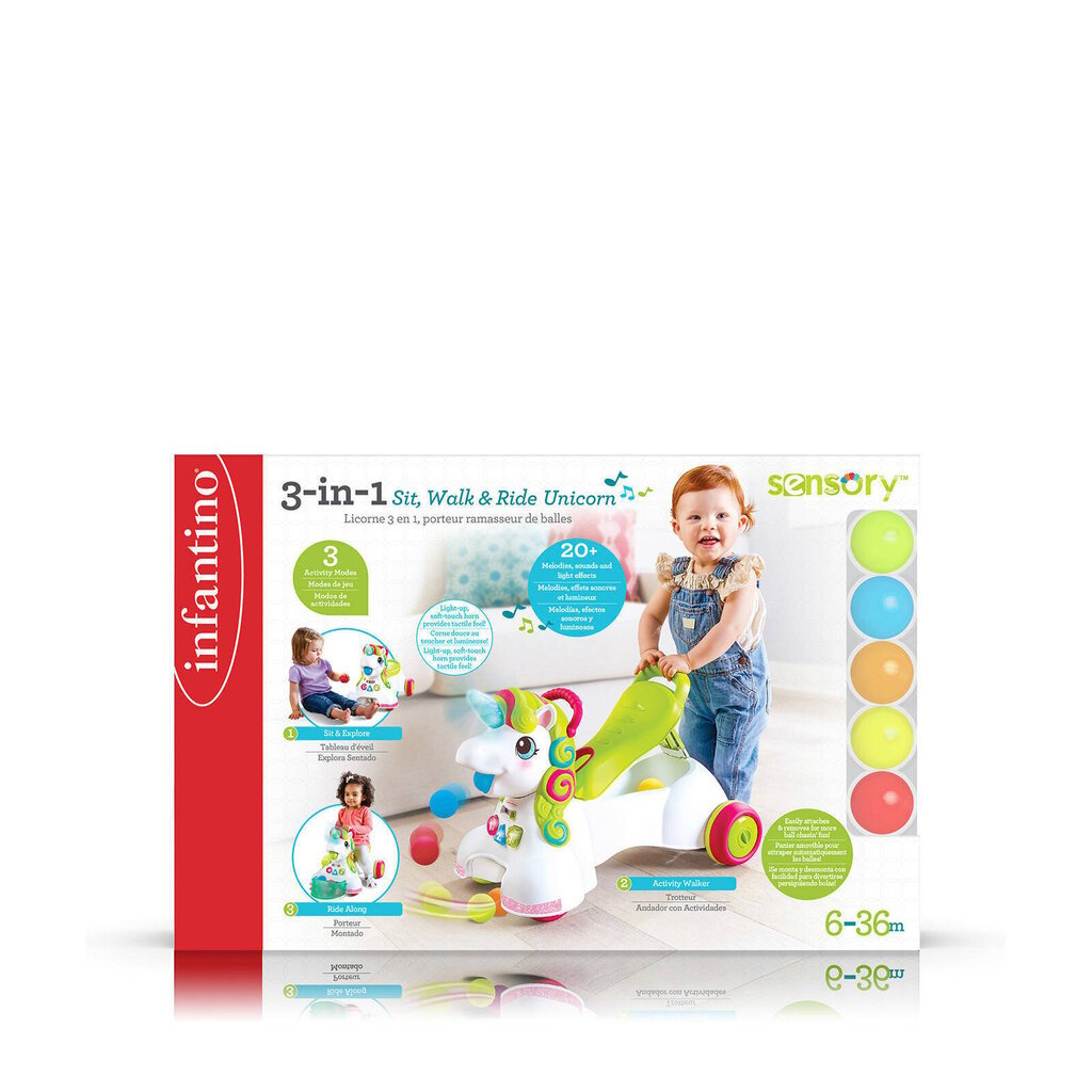 Käimistugi Ükssarvik heli- ja valgusefektidega 3in1 Infantino цена и информация | Imikute mänguasjad | kaup24.ee