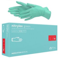 Перчатки одноразовые нитриловые Mercator Nitrylex Green, L 100 шт. цена и информация | Рабочие перчатки | kaup24.ee