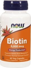 Toidulisand NOW Biotin 5000 mcg, 60 kapslit hind ja info | Vitamiinid, toidulisandid, preparaadid tervise heaoluks | kaup24.ee