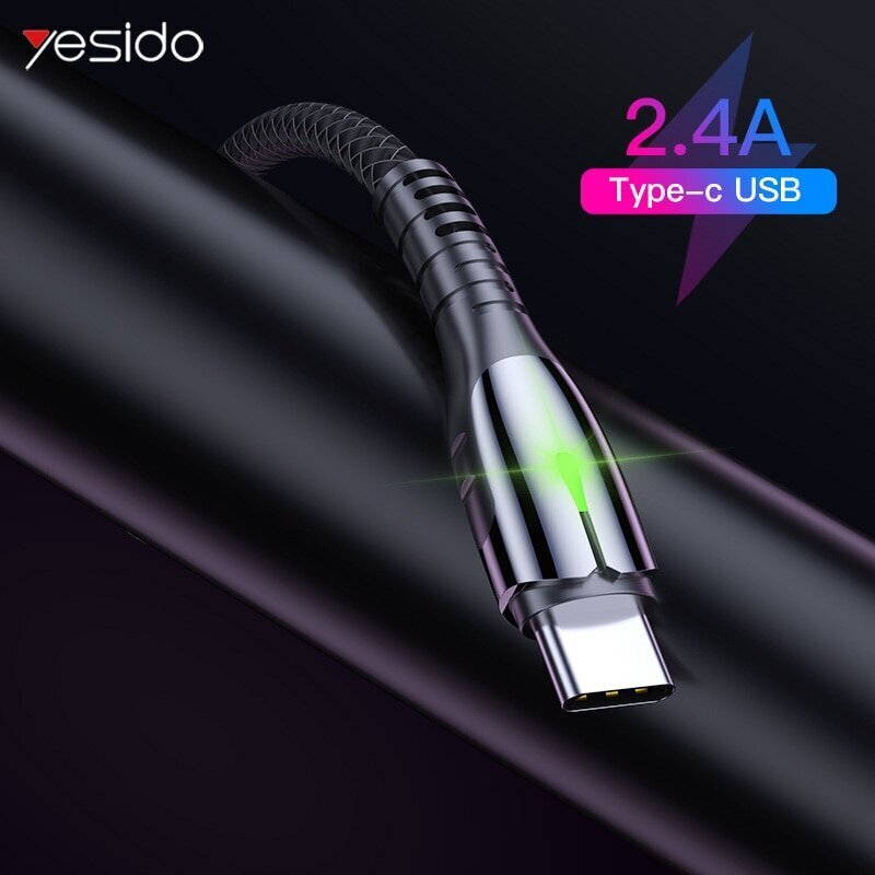 Yesido Fast charge USB to USB C(to Type C) with LED Light, zink alloy,1.2 m, mod. CA43 цена и информация | Mobiiltelefonide kaablid | kaup24.ee