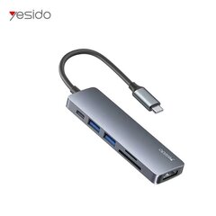 Yesido HB11 6-in-1 Aluminium Alloy USB-C Multiport Hub Adapter with 4K HDMI & Card Reader, Grey цена и информация | Адаптеры и USB-hub | kaup24.ee