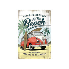 Металлическая пластина VW Bulli Life's Better At The Beach, 20 x 30 см цена и информация | Детали интерьера | kaup24.ee
