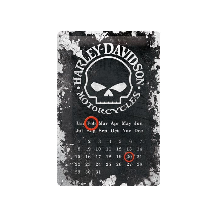 Retro stiilis metallist kalender 20 x 30 cm, Harley-Davidson Skull цена и информация | Sisustuselemendid | kaup24.ee