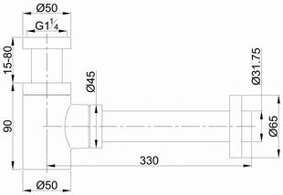 Madal valamusifoon, 1 1/4 "x32 mm, harjatud vask STAR hind ja info | Sifoonid | kaup24.ee