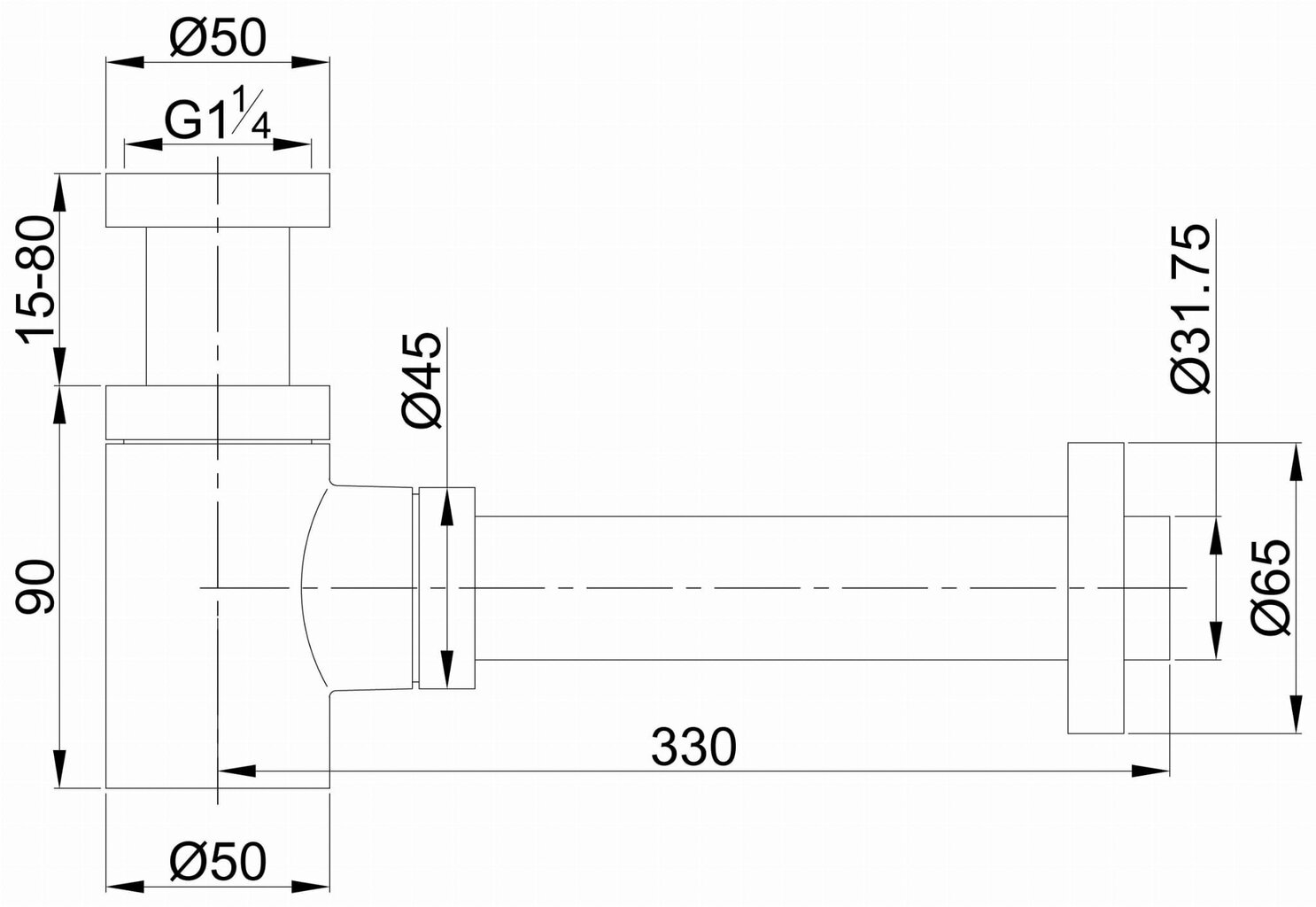 Madal valamusifoon, 1 1/4 "x32 mm, harjatud vask STAR цена и информация | Sifoonid | kaup24.ee