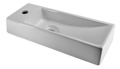 Väike keraamiline ristkülikukujuline kraanikauss 38x14cm TRIM, valge, segisti vasakul hind ja info | Kraanikausid, valamud | kaup24.ee