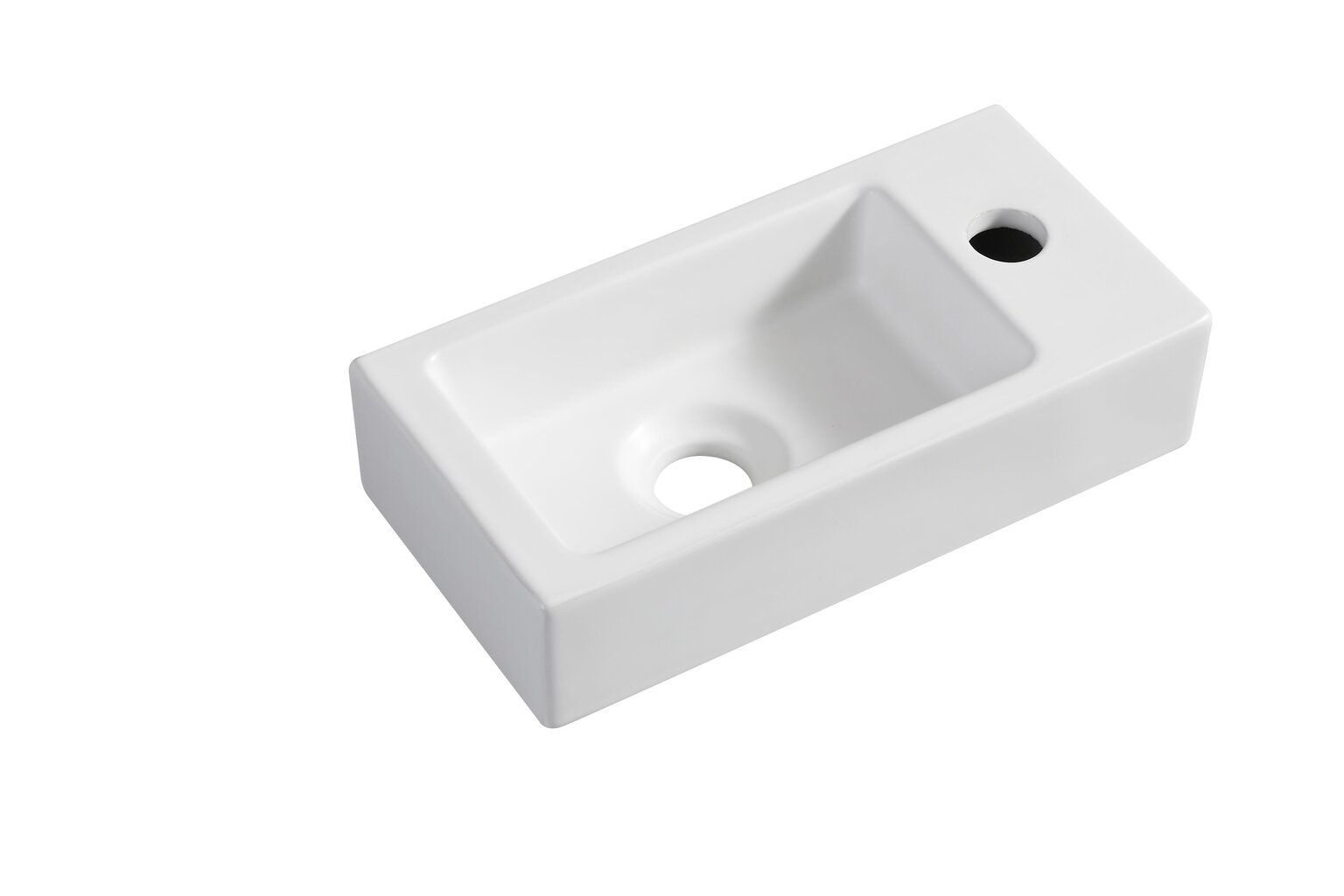Väike keraamiline ristkülikukujuline kraanikauss 36x18cm XS RHEA, valge matt, segisti paremal цена и информация | Kraanikausid, valamud | kaup24.ee