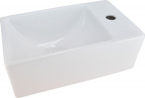 Väike keraamiline ristkülikukujuline kraanikauss 30,5x18cm XXS RHEA, valge, segisti paremal hind ja info | Kraanikausid, valamud | kaup24.ee