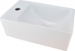 Väike keraamiline ristkülikukujuline kraanikauss 30,5x18cm XXS RHEA, valge, segisti vasakul цена и информация | Раковины | kaup24.ee