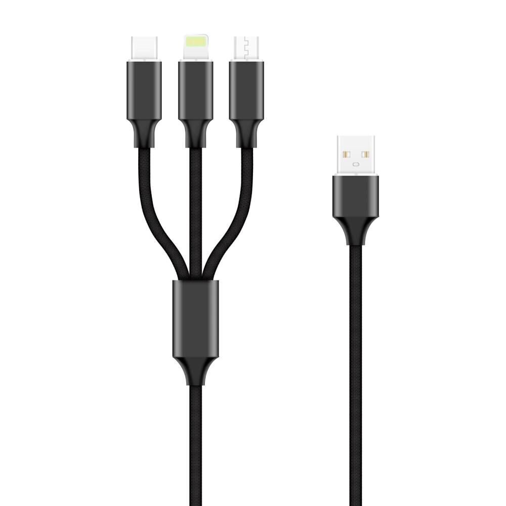 3 in 1 USB kaabel, 1,2m, Lightning, Micro-USB, USB-C hind ja info | Mobiiltelefonide kaablid | kaup24.ee