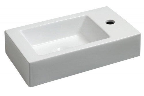 Väike keraamiline ristkülikukujuline kraanikauss 45,5x26cm, RHEA valge, segisti paremal hind ja info | Kraanikausid, valamud | kaup24.ee