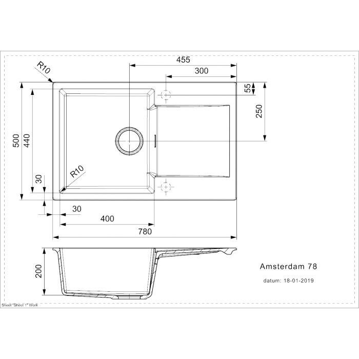 Köögivalamu Reginox Amsterdam 78, 780x500 mm, must hind ja info | Köögivalamud | kaup24.ee