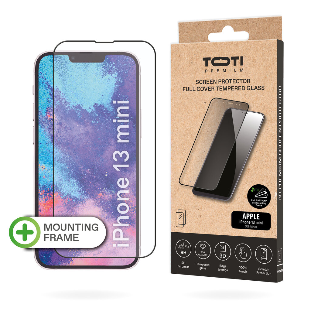 Toti Premium 4779040337761 PREMIUM TEMPERED screen protector glass 3D full cover for iPhone 13 mini (5,4'') Black цена и информация | Ekraani kaitsekiled | kaup24.ee