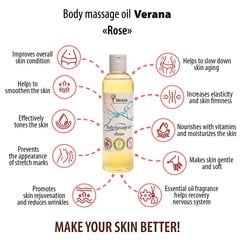 Натуральное массажное масло для тела Verana «Роза», омолаживающее, восстанавливающее, 250 мл цена и информация | Массажные масла | kaup24.ee