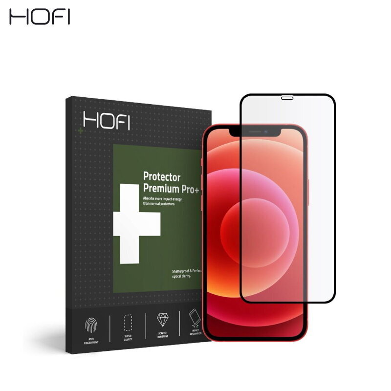 Hofi Full Face 9H Tempered Glass PRO+ Extra Shock Screen Protector for Apple iPhone 12 Pro Max with Black frame hind ja info | Ekraani kaitsekiled | kaup24.ee