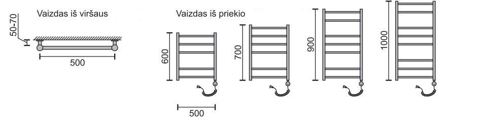 Elektriline käterätikuivati Rosela Viktorija küttekehaga, 500x600 mm, 200W цена и информация | Vannitoa radiaatorid ja käterätikuivatid | kaup24.ee