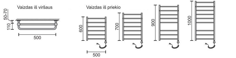 Elektriline käterätikuivati Rosela Viktorija Plus küttekehaga, 500x600 mm, 200W hind ja info | Vannitoa radiaatorid ja käterätikuivatid | kaup24.ee