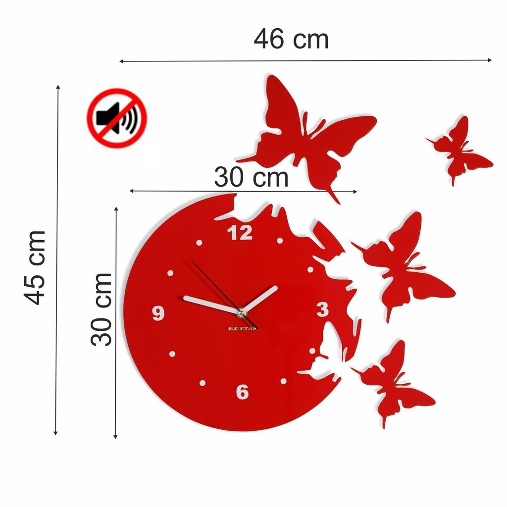 Seinakell Lendavad liblikad, punane hind ja info | Kellad | kaup24.ee