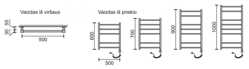 Elektriline käterätikuivati Rosela Round küttekehaga, 500x600 mm, 200W hind ja info | Vannitoa radiaatorid ja käterätikuivatid | kaup24.ee