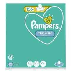 Niisked Beebisalvrätid Pampers Wipes Fresh Clean Baby 15 pakki = 1200 salvrätti цена и информация | Влажные салфетки | kaup24.ee