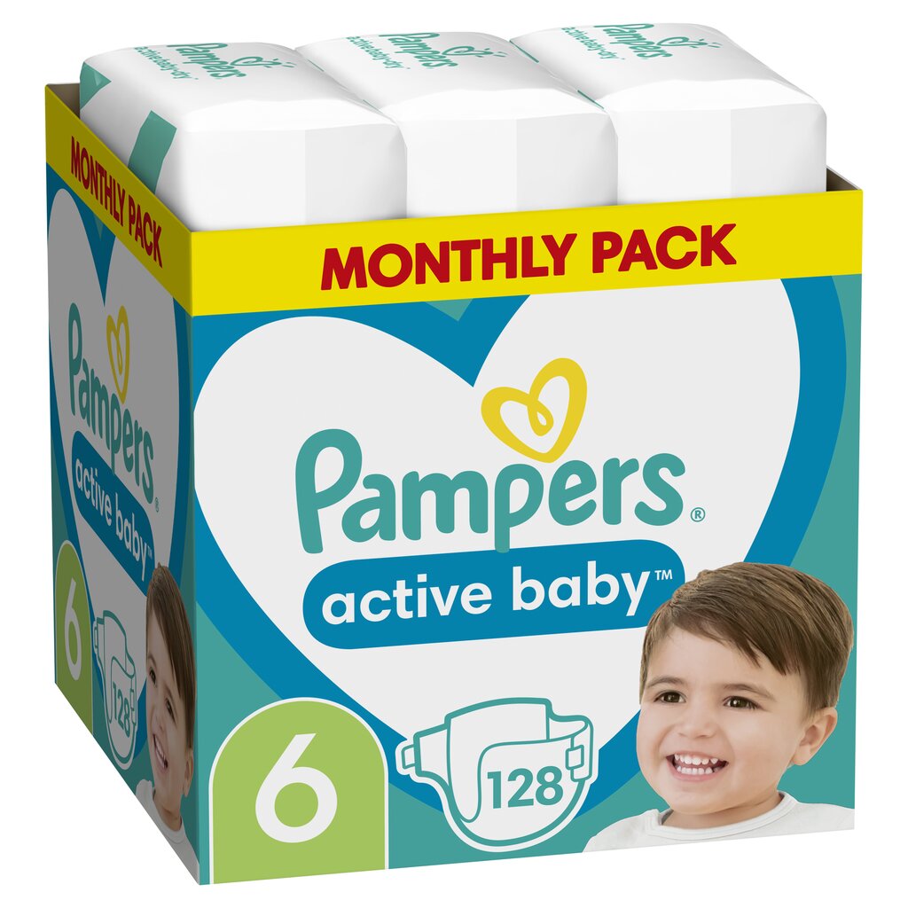 Mähkmed Pampers Active Baby, Monthly Pack, suurus 6, 13-18 kg, 128 tk hind ja info | Mähkmed | kaup24.ee