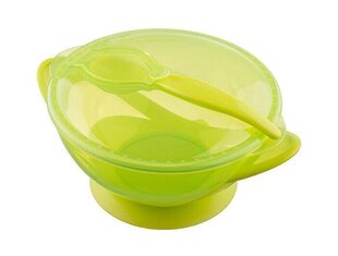 Прилипающая миска с крышкой и ложкой 6 мес+ Akuku, зеленая, A0454 цена и информация | Детская посуда, контейнеры для молока и еды | kaup24.ee