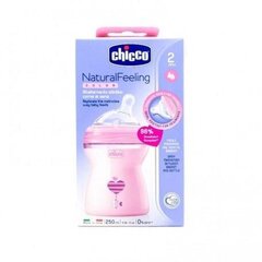 Pudel Chicco Natural Feeling 250 ml, roosa, 2+ elukuud hind ja info | Lutipudelid ja aksessuaarid | kaup24.ee