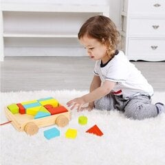 Деревянная тележка с деревянными блоками 16 деталей. Tooky Toy цена и информация | Игрушки для малышей | kaup24.ee