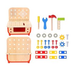 Puidust Töökoja laud tööriistadega 31 tk, Tooky Toy hind ja info | Poiste mänguasjad | kaup24.ee