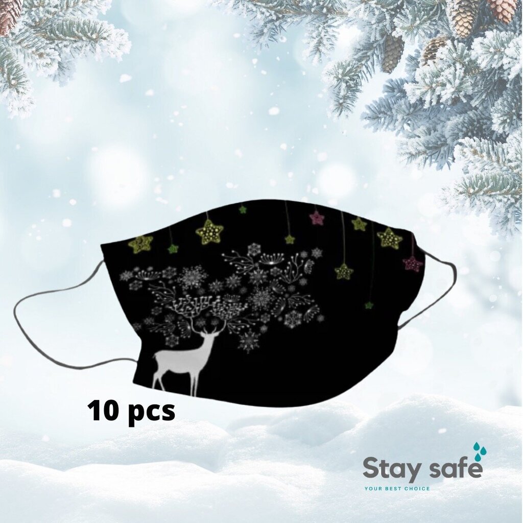 Jõulud ühekordsed mustad näomaskid (10 tk.) nr1 hind ja info | Esmaabi | kaup24.ee