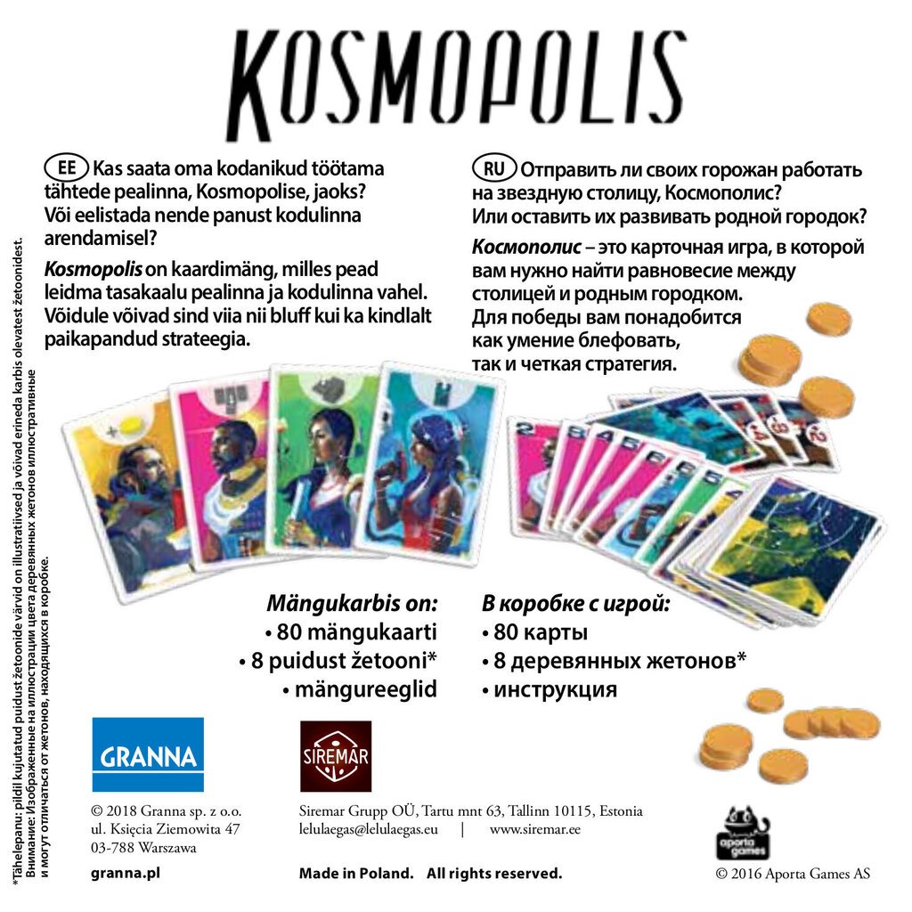 Настольная игра Kosmopolis EE, RU цена | kaup24.ee